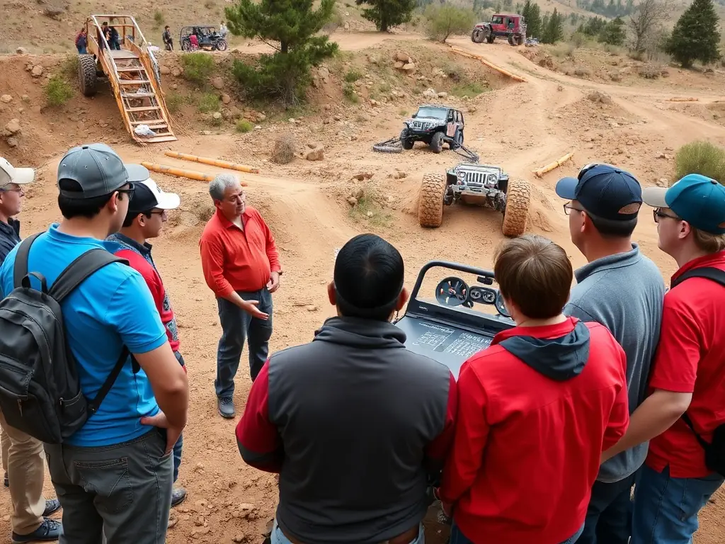 Participants learning essential off-road driving techniques from an instructor.